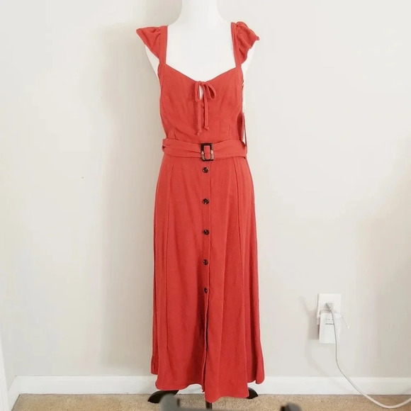 NWT Band of Gypsies Honeysuckle Orange Midi Dress S - Picture 2 of 7